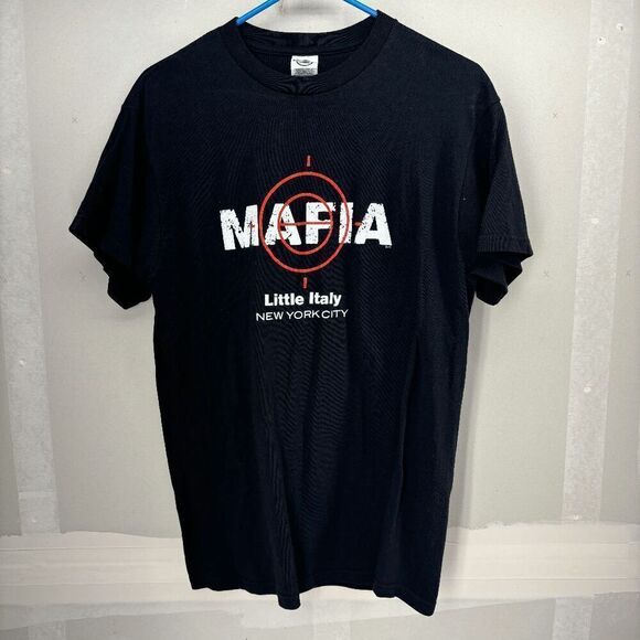 Mafia Little Italy New York City Vintage T Shirt Medium Black Cotton Y2K EUC - Picture 2 of 5